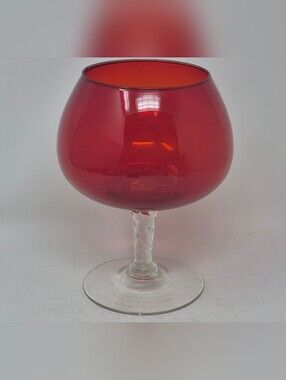 Red Glass Brandy Snifter Style Vase With Clear Stem And Base